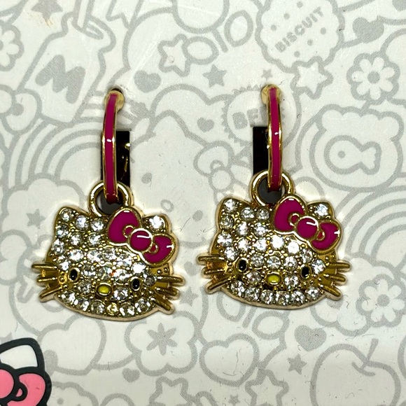 Hello Kitty Sanrio Pave Crystal Hoop Earring - Gold tone, pink - Picture 3 of 5